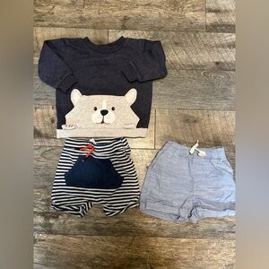 6-12 months bay boy bundle George brand Dog Sweatshirt 2 pairs of Striped Shorts